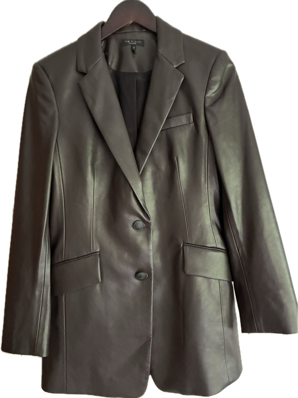 rag & bone Ash Blazer in Chocolate Brown Vegan Leather